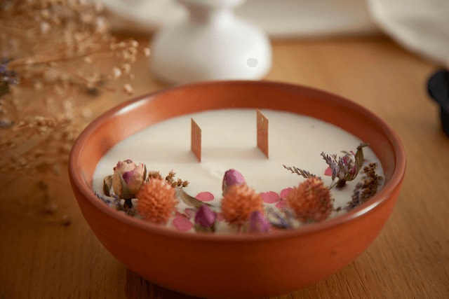 Bougie fleurie | Bougie fleurie en argile | Bougie fleurie parfumée | Bougie végétale Bol Fleuri