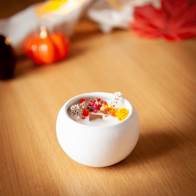 Bougie fleurie | White Fall | Bougie fleurs d’automne 
