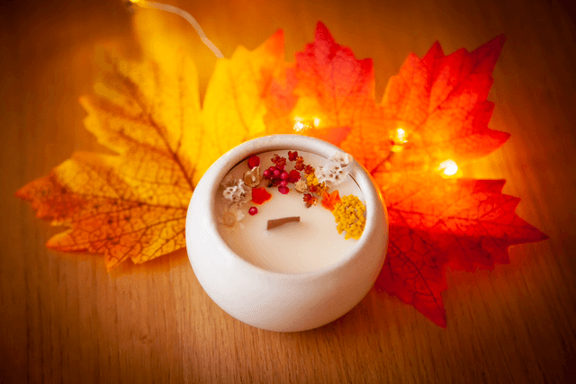 Bougie fleurie | White Fall | Bougie fleurs d’automne 
