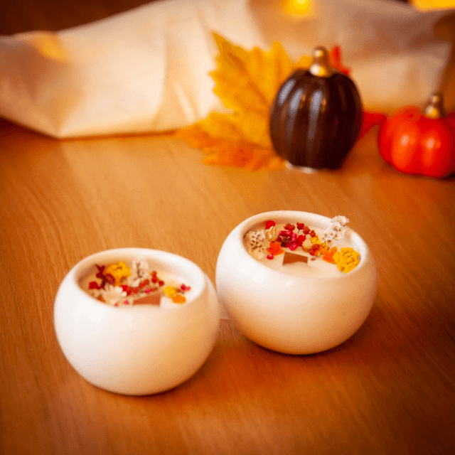 Bougie fleurie | White Fall | Bougie fleurs d’automne 